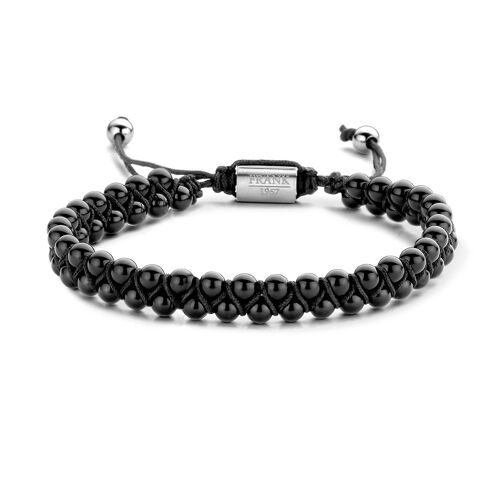 Bracelet woven shiny black agate beads 4mm ips - 7FB-0475