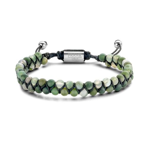 Bracelet woven shiny green agate beads 4mm ips - 7FB-0476
