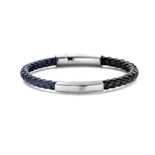 Bracelet woven leather blue and black brushed ips - 7FB-0482