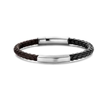Bracelet cuir tressé marron foncé et noir ips brossé - 7FB-0483 1
