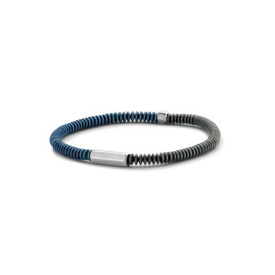 Bracelet pierres hématite mate et hématite bleue 4mm ips brossé - 7FB-0485