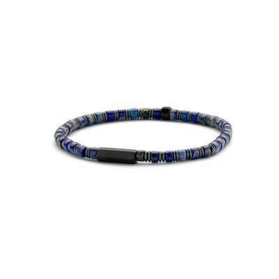 Bracelet hématite mat et lapis lazuli 4mm noir ip brossé - 7FB-0487