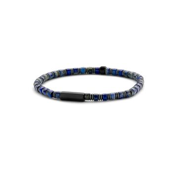 Bracelet hématite mat et lapis lazuli 4mm noir ip brossé - 7FB-0487 1