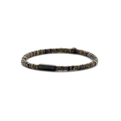 Bracelet hématite mat et oeil de tigre 4mm noir ip brossé - 7FB-0489