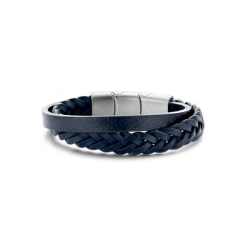 Bracelet double cuir bleu foncé ips brossé 21cm - 7FB-0506 1
