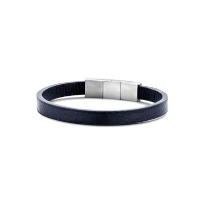 Bracciale in pelle blu scuro ips spazzolato 21cm - 7FB-0507