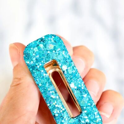 Barrette rectangle paillettes aqua