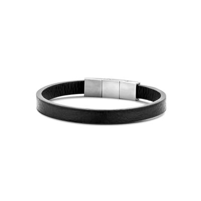 Bracelet bracelet cuir noir ips brossé 21cm - 7FB-0508