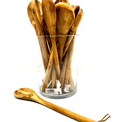 Ready for sale!   20x round wooden spoons in a glass stand incl. Barcodes and sales price