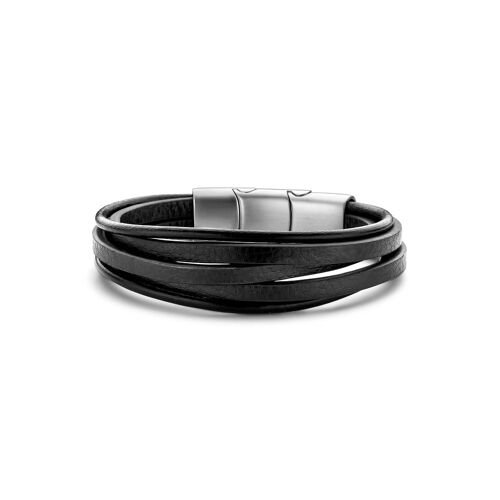 Bracelet multi strap black leather bracelet brushed ips 21cm - 7FB-0512
