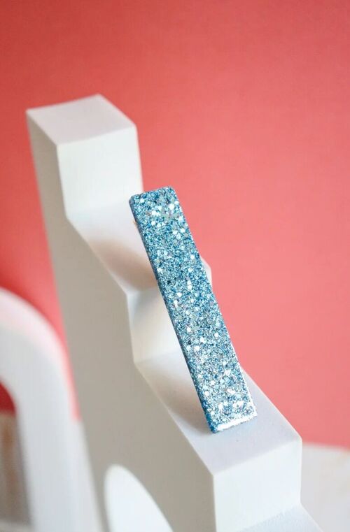 Barrette droite paillettes bleu orage