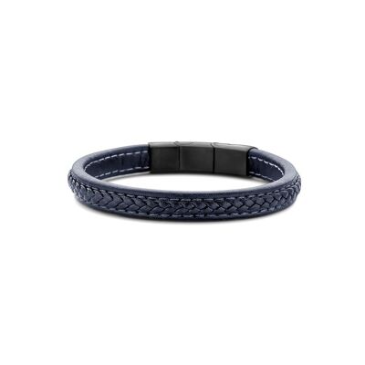 Bracelet dark blue leather bracelet brushed ips 21cm - 7FB-0513