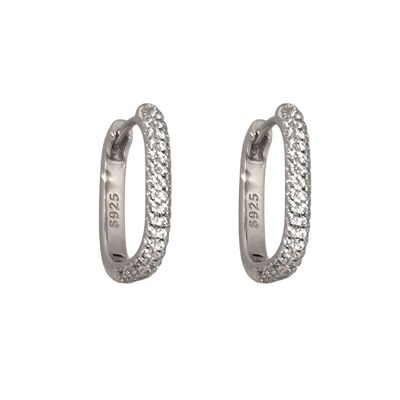 Silver 925 hoop earrings square with white stones