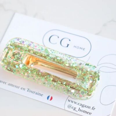 Rectangular mini green aluminum hair clip