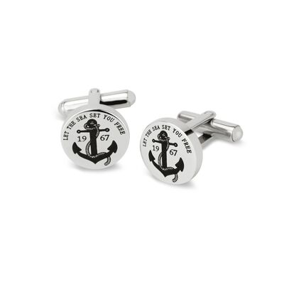 Stainless steel cufflinks with anchor - 7FC-0001