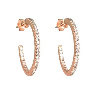 Silver 925 hoop earrings with white stones - rose
