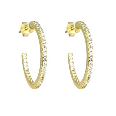 Silver 925 hoop earrings with white stones - gold