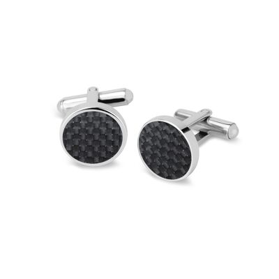 Boutons de manchette en acier inoxydable avec motif carbone noir - 7FC-0004