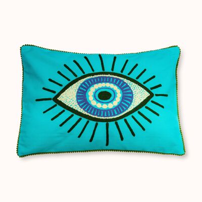 Cushion with Turquoise Evil Eyes filling