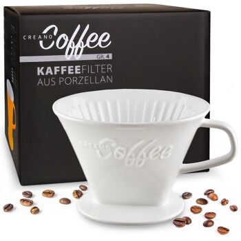 Filtre à café en porcelaine Creano - taille de filtre 4 pour la taille des sacs filtrants. 1x4 - Blanc 1