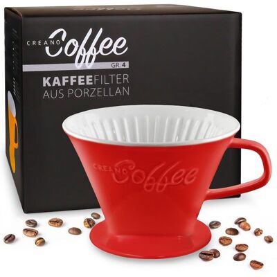 Creano Porzellan Kaffeefilter - Filter Größe 4 für Filtertüten Gr. 1x4 - Rot