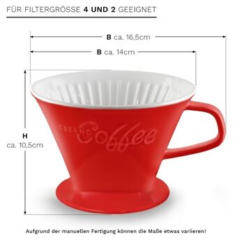 Filtre à café en porcelaine Creano - taille de filtre 4 pour la taille des sacs filtrants. 1x4 - Rouge 2