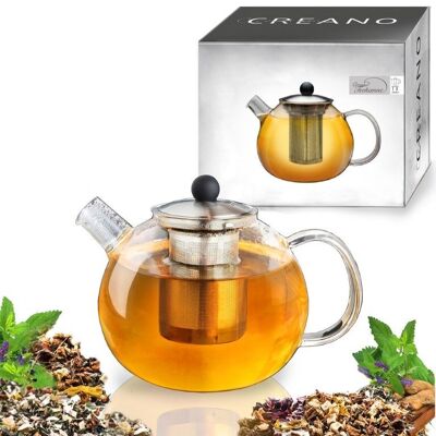 Creano teapot with glass strainer insert 1.0l - glass teapot with stainless steel strainer and lid - ideal for preparing loose teas - drip-free