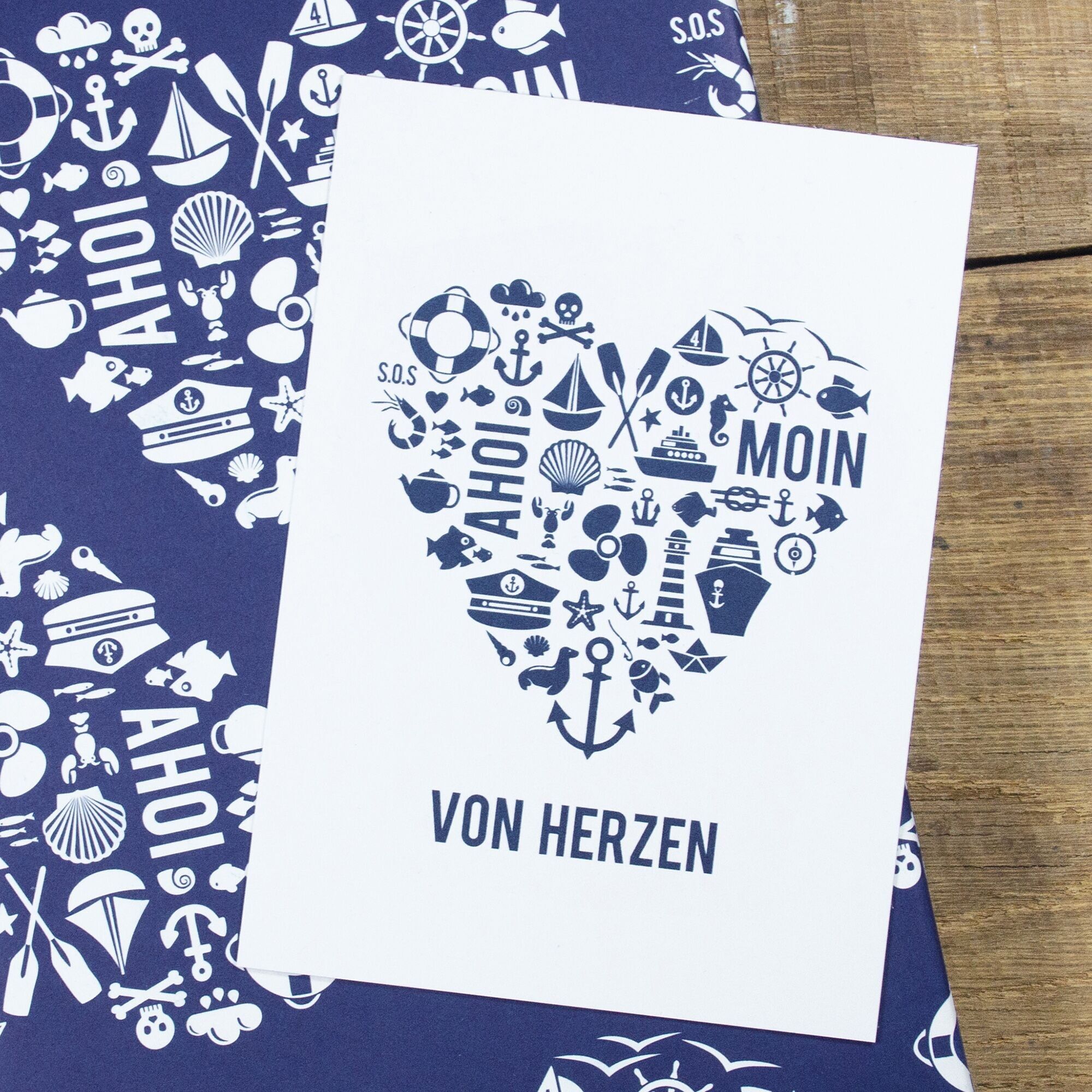 Maritime Postkarte "Von Herzen" aus Recyclingpapier