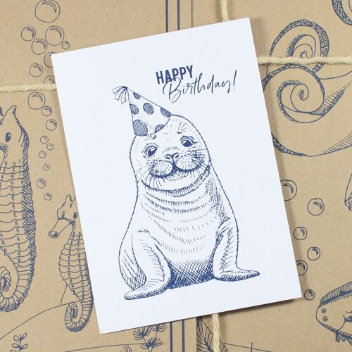Postkarte Happy Birthday Seehund