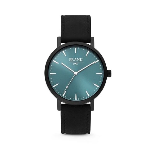 Black Leather Watch with Blue Dial Ø42 mm - 7FW-0001