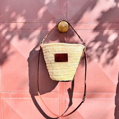 Mini bucket shoulder bag in brown palm