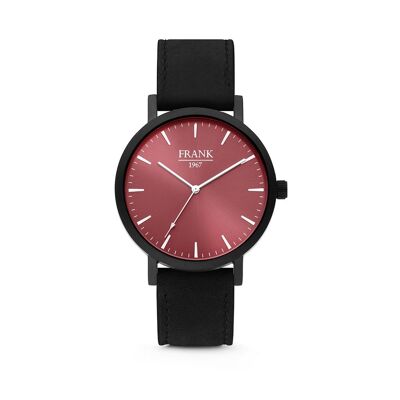 Black Leather Watch with Red Dial Ø42 mm - 7FW-0002