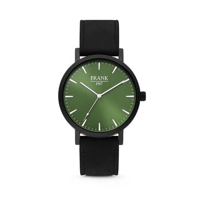 Black Leather Watch with Green Dial Ø42 mm - 7FW-0004
