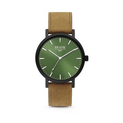 Light Brown Leather Watch with Green Dial Ø42 mm - 7FW-0008