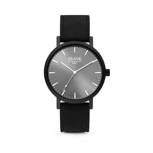 Black Leather Watch with Grey Dial Ø42 mm - 7FW-0015