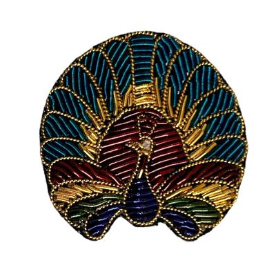 EMBROIDERED PEACOCK BROOCH