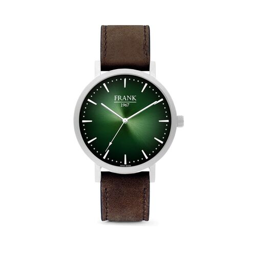 Brown Leather Watch with Green Dial Ø42 mm - 7FW-0022
