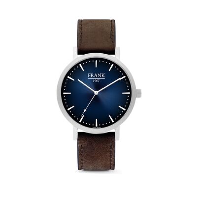 Brown Leather Watch with Blue Dial Ø42 mm - 7FW-0023