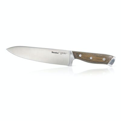 Cuchillo Chef Línea HERITAGE de Metaltex con mango de madera y hoja enteriza de 20.5 cm
