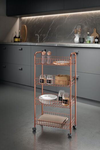 Chariot polyvalent 4 étagères ASCONA COPPER de Metaltex. Revêtement exclusif Polytherm® Cuivre. Couleur cuivre 3