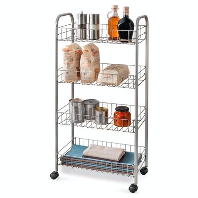 Multipurpose Trolley 4 Shelves ASCONA by Metaltex. Polytherm® Finish Color Silver