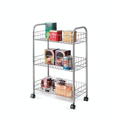 Multipurpose Trolley 3 Shelves LUGANO by Metaltex. Polytherm® Finish Color Silver