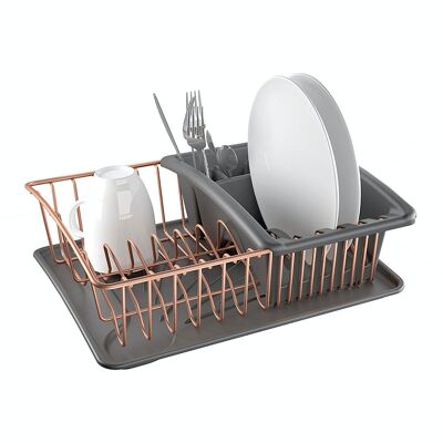 Égouttoir à vaisselle avec plateau et égouttoir à couverts indépendant AQUATEX COPPER by Metaltex 31x37x13 cm