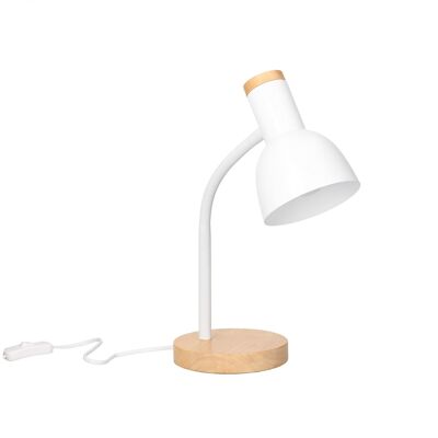 FORLIGHT Mila Nordic Style Desk Lamp. E27 Desk Lamp in White Steel and Natural Light Wood ...