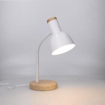 FORLIGHT Mila Lampe de bureau de style nordique. Lampe de Bureau E27 en Acier Blanc et Bois Clair Naturel... 2