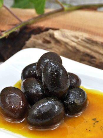 Olives noires bio avec noyau au curcuma et poivre à l'huile d'olive - Grèce Kalamata 3