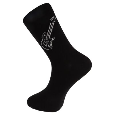 Socken mit eingewebter weißer E-Gitarre, Musik-Socken - Größe: 35/38