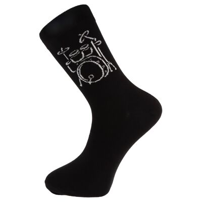 Socken mit eingewebtem weißem Schlagzeug, Musik-Socken - Größe: 43/45