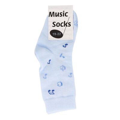 Music baby socks with notes in light blue - size: 19/22