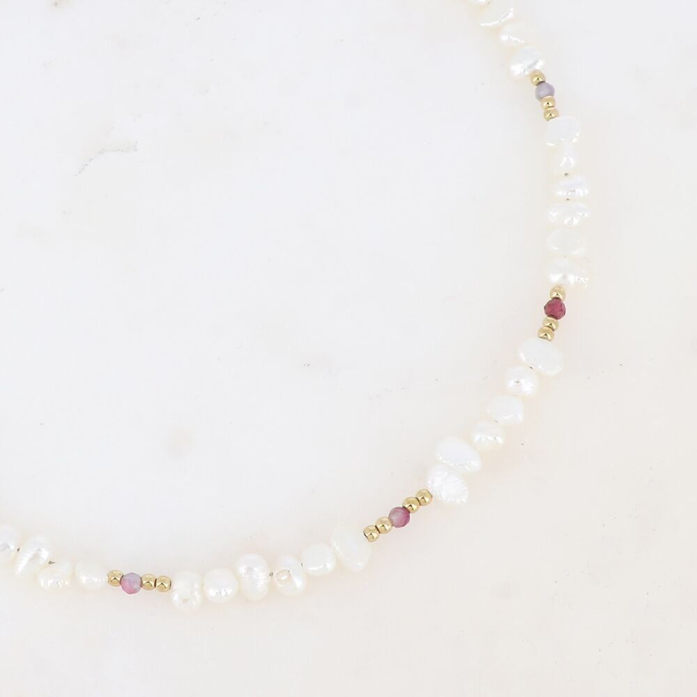 Galizien-Halskette – Halsband, Süßwasserperlen und Natursteine